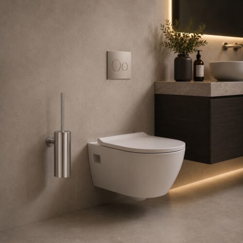 Satin Stainless Steel Wall-Mounted Toilet Brush Holder for Modern Bathrooms