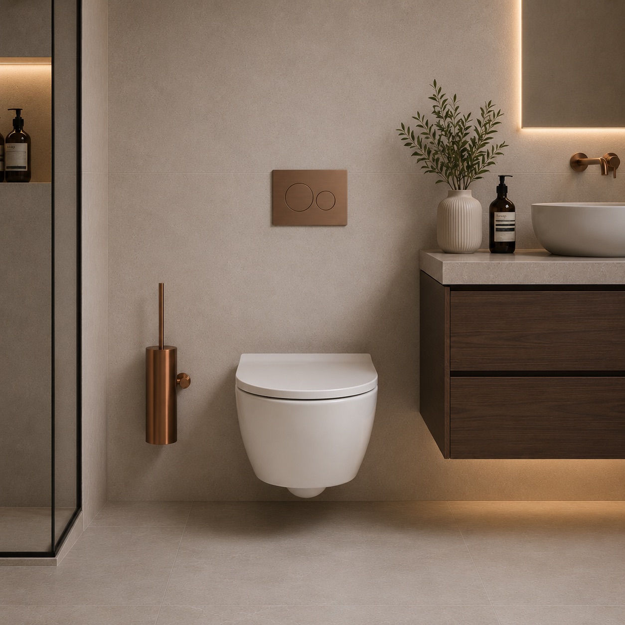 Rose Gold Stainless Steel Wall-Mounted Toilet Brush Holder for Modern Bathrooms