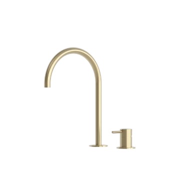 Gold 2-Hole Basin Mixer Tap 316L Stainless Steel High Curved Spout