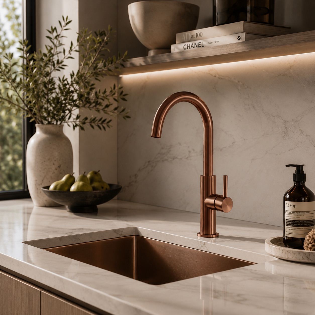 Rose Gold Stainless Steel 316L Kitchen Faucet 32 cm Corrosion-Resistant
