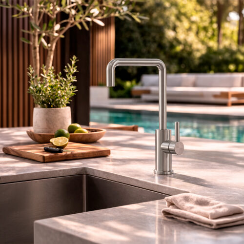 Stainless Steel 316L Kitchen Faucet with Swivel Spout and Flexible Spray Inox