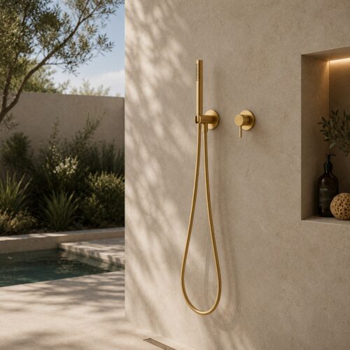 Gold 316L Stainless Steel Wall Shower Handset Kit Marine Resistant