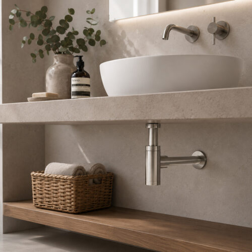 Compact 316L Stainless Steel Sink e Bidet Drain Siphon Inox Finish
